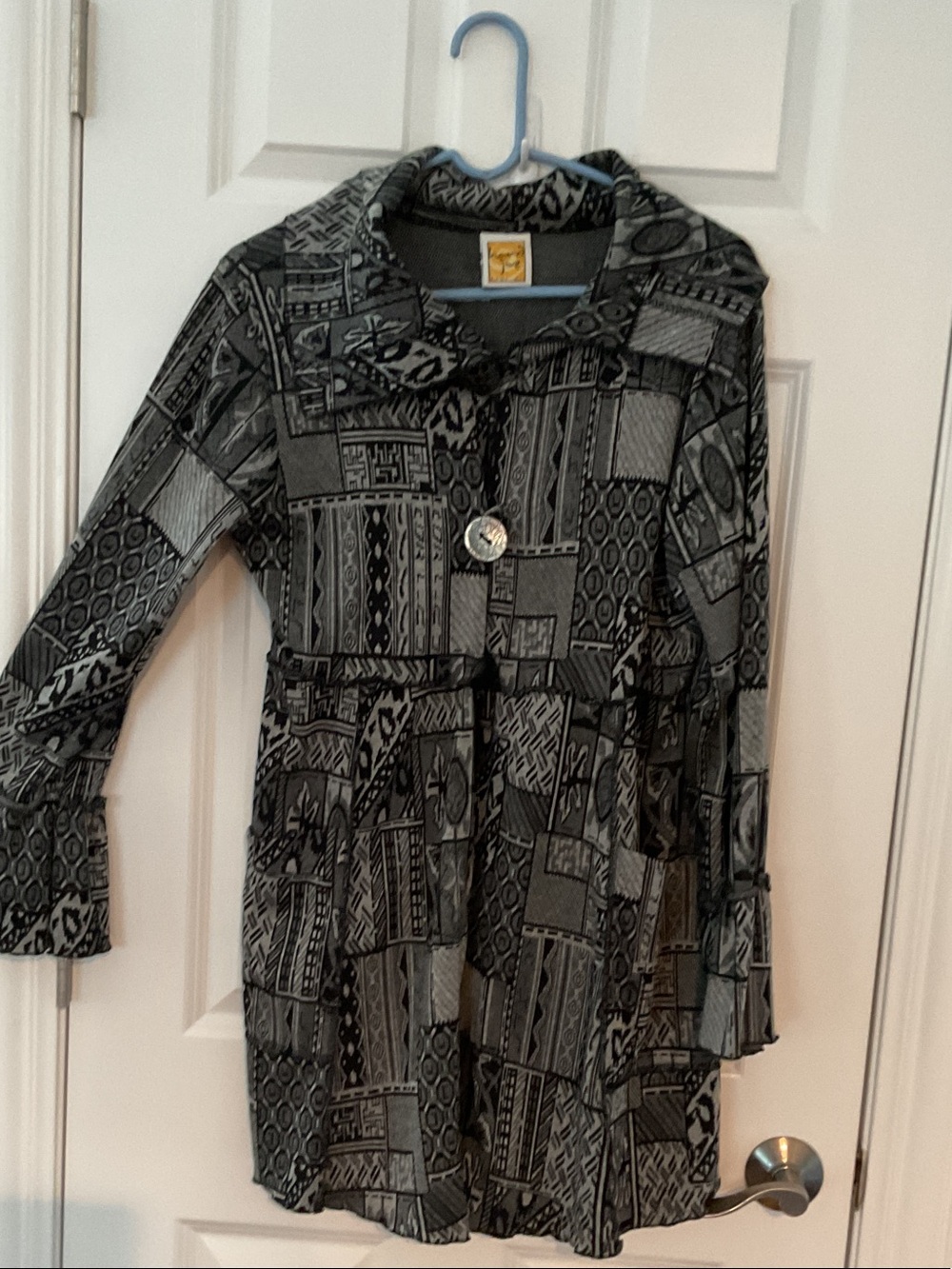 Women's Black & Gray Patterned Utility Jacket with Waist Tie